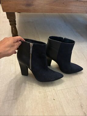 Nine West Black Suede Pointed Ankle Booties with Side Zip